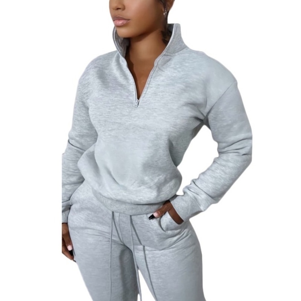 Grey zipper sweatshirt and joggers